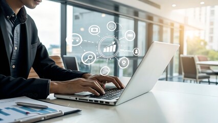 Digital marketing technology online concept. SEO, Advertising, Ecommerce, business online marketing, direct sale, digital marketing strategies and goals.