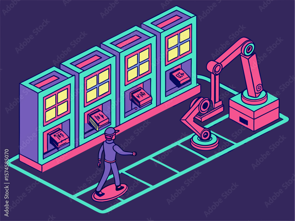 Poster person on hoverboard interacts with automated book dispensing system