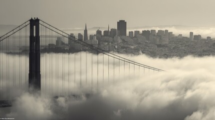 Golden Gate Bridge in San Francisco Foggy Skyline