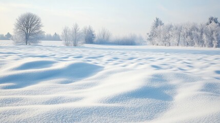 Obraz premium Winter landscape with frosted trees on a snow-covered field.