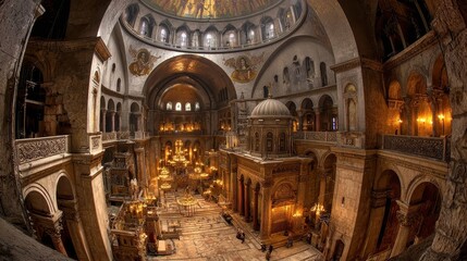 Fototapeta premium Holy Sepulcher Church: Jerusalem Time-Lapse View of Worship and Spirituality