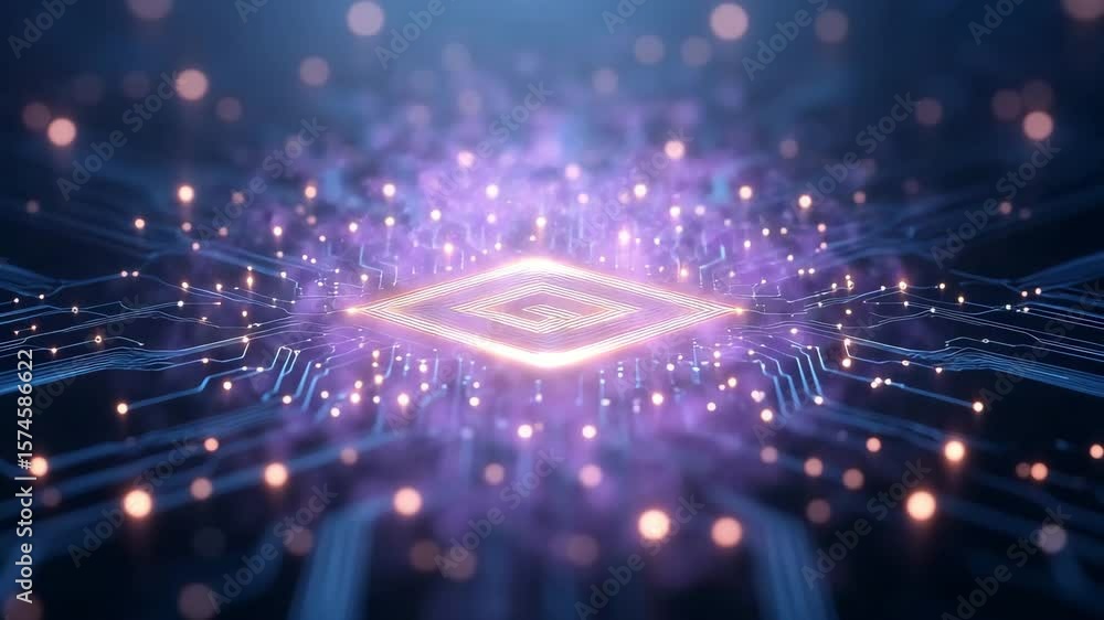 Poster digital circuitry: glowing core activation sequence 4k