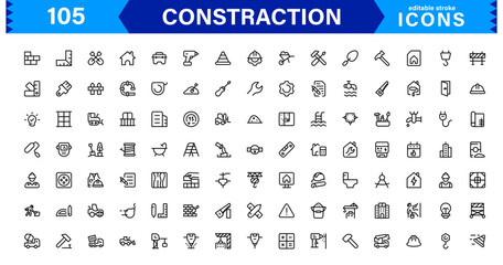 Constraction Icons Pack – Stylish Vector Icons Featuring Tools, Engineering, Building Elements