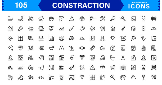 Constraction Icons Pack &ndash; Stylish Vector Icons Featuring Tools, Engineering, Building Elements