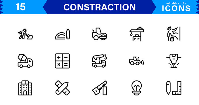 Constraction Icons Pack &ndash; Stylish Vector Icons Featuring Tools, Engineering, Building Elements
