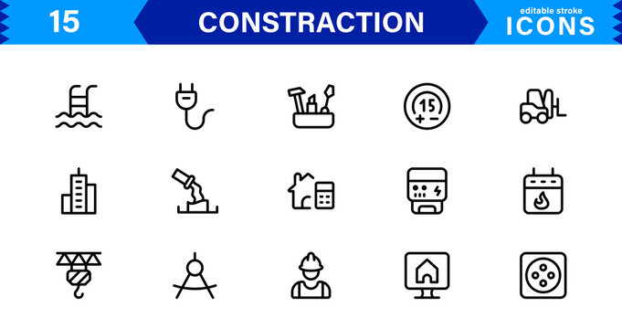 Constraction Icons Pack &ndash; Stylish Vector Icons Featuring Tools, Engineering, Building Elements