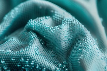 Macro view of a turquoise smart fabric with water-repellent nanotechnology. The image can be a background
