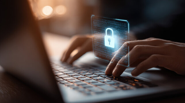 Data security event protecting sensitive information digital workspace visual content cyber environment close-up view cybersecurity awareness