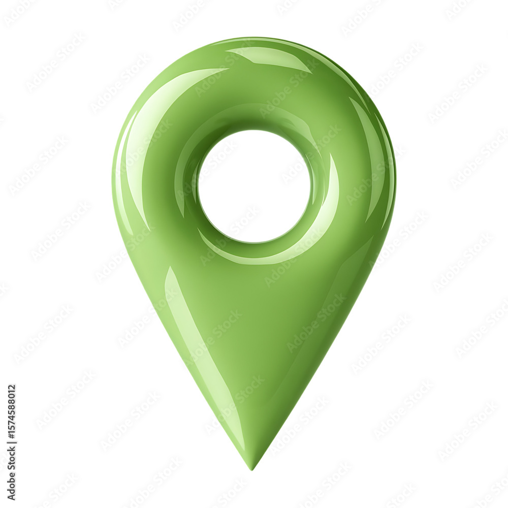 Fototapete Shiny green 3d map pointer location pin isolated on transparent background
