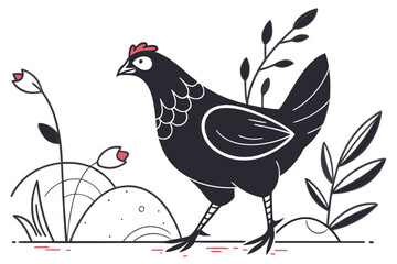 Modern abstract black chicken illustration with vibrant geometric shapes