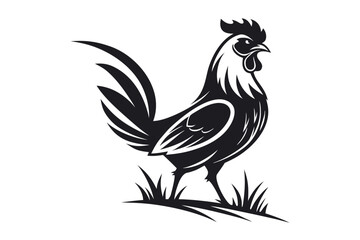 Fototapeta premium Modern black chicken logo design template with yellow accents