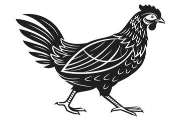 Elegant black chicken silhouette with stylized farm animal design