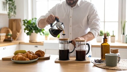 Man pouring coffee into a french press