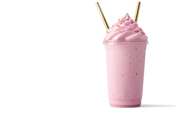 Pink Smoothie with Notebook and Gold Pen Mockup on a transparent background