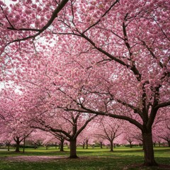 Naklejka premium Pink Cherry Blossoms in Full Bloom
