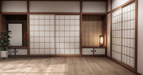 Tatami mat floor, room japanese traditional style. 3D rendering