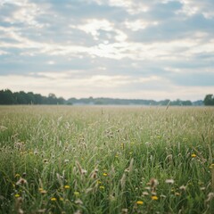 Serene Summer Meadow Landscape Under a Cloudy Sky