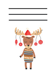 Simple Christmas and New Year card with holiday symbols and space for inscription.