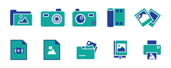 Photo and video icon set. Icons of photography, image, photo gallery, video camera and photo camera. image, photo gallery Vector illustration.