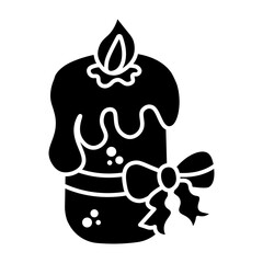 A Festive Birthday Candle with Dripping Wax and a Bow vector icon solid style