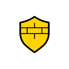 Golden shield displays bricks icon digitally isolated