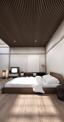 Bedroom Japanese traditional and mattress bed on floor and decoration japanese . 3D rendering