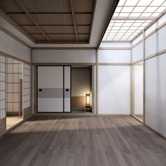 Mock up Cabinet design on earth tone wood room interior modern style .3D rendering