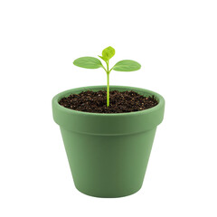 Naklejka premium Small seedling in green pot with soil isolated on transparent background