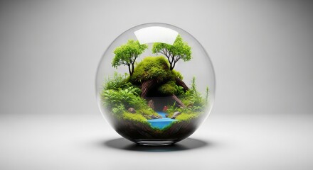 Lush Nature Scene Encased in a Glass Sphere Capturing Serenity