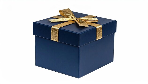 Dark blue gift box with gold ribbon