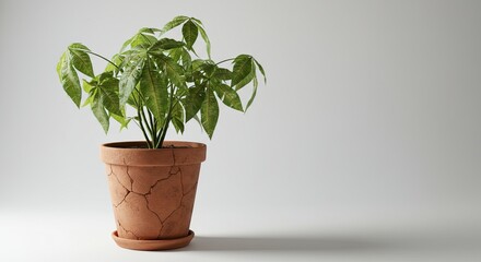 Obraz premium Green Indoor Plant in Terracotta Pot on Minimalist Background