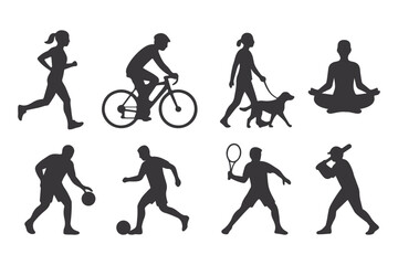 Silhouette Vector Set of People Playing Sports and Doing Fitness Activities