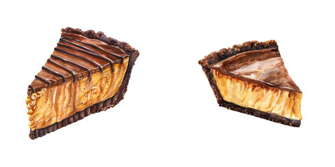 chocolate peanut butter pie watercolor vector illustration