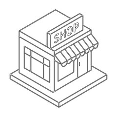 Isometric shop building storefront retail store outline drawing vector illustration design graphic