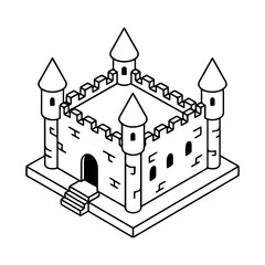 Fototapeta premium Isometric castle illustration vector design medieval fortress architecture outline drawing clip art graphic 3d