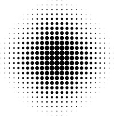 Black circles arranged in a radial pattern with increasing size towards the center white