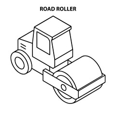 Road roller vector illustration outline construction machinery equipment heavy vehicle design graphic
