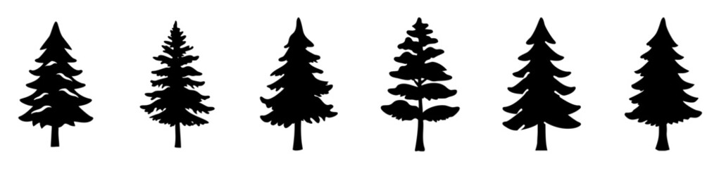 Vector collection of pine tree and forest silhouettes PNG with isolated nature elements on transparent background