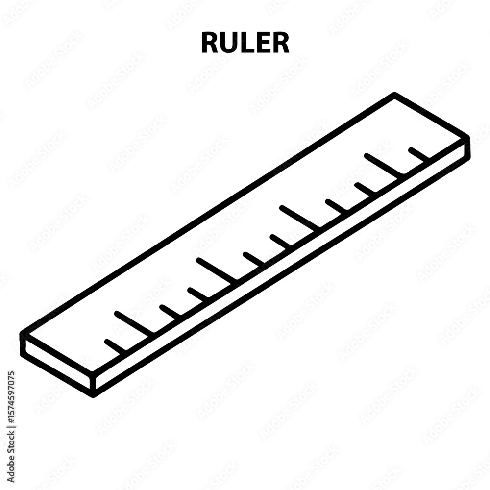 Poster isolated ruler vector illustration for education design and measurement tool with scale and line art