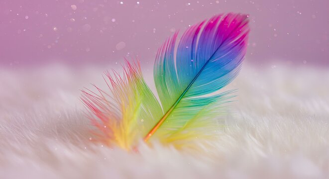Vibrant Rainbow Feather on Delicate Fur
