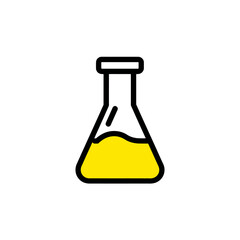 Yellow liquid boils inside glass flask laboratory test