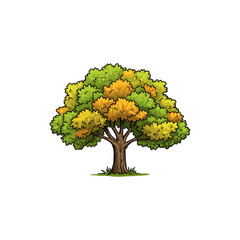 Colorful Icon of White Oak Tree with Lobed Leaves and No White Color