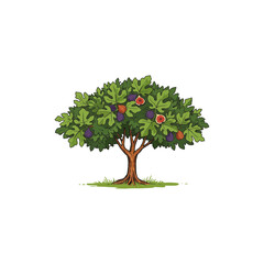 Colorful Icon of Wild Fig Tree with Broad Leaves and No White Color