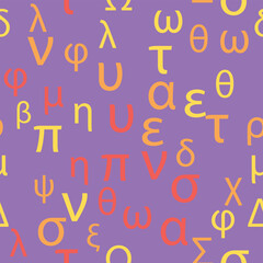 Seamless pattern Letters and symbols of the Greek alphabet. Bright Greek alphabet.