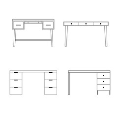 Table set. Vector design of furniture. Collection of furniture for home.