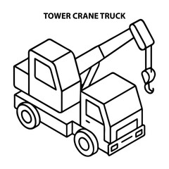 Outline illustration of crane truck vector construction vehicle machinery transport engineering  character
