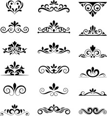 Black decorative ornamental flourishes and borders for design ornate
