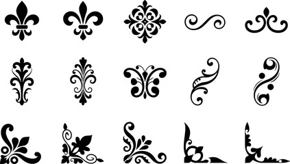Black decorative ornamental flourishes and corner accents vector © pixelVista