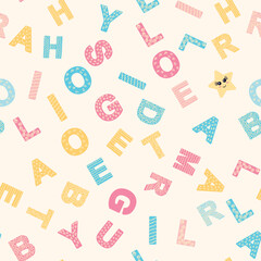 ABC seamless pattern in simple cartoon style. Cute alphabet print - hand drawn childish seamless pattern design. Digital paper. © MichiruKayo