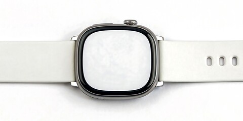 Modern smartwatch with blank screen and white strap on isolated background
